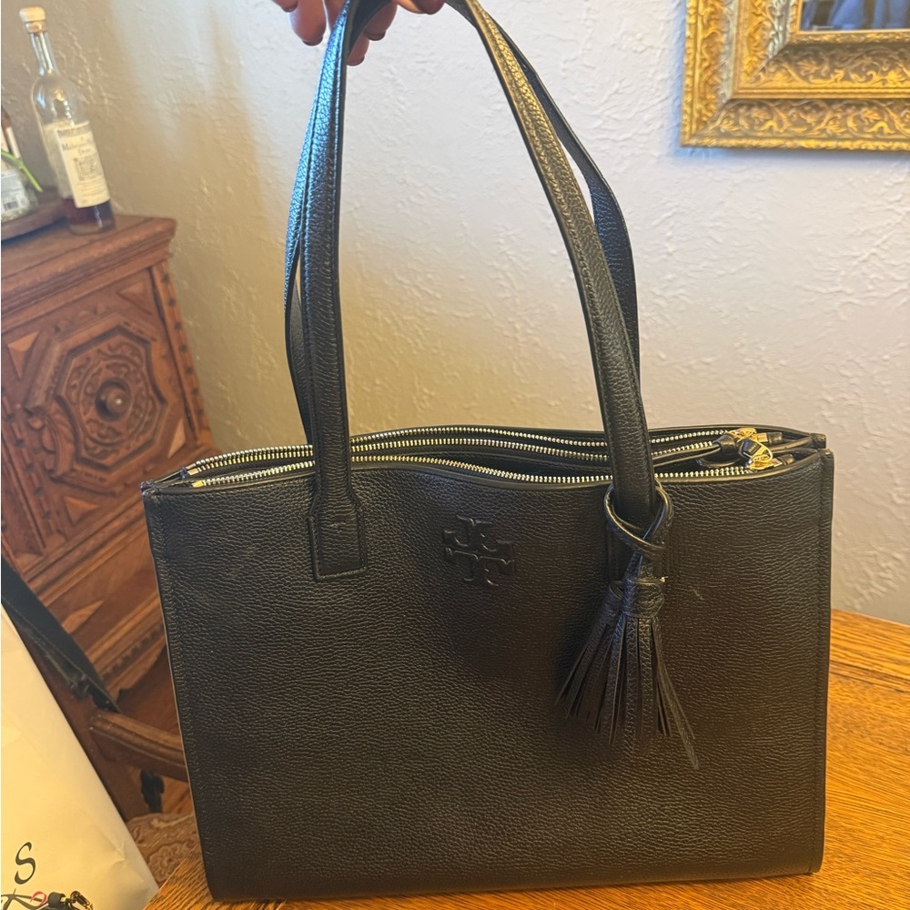 Tory Burch Black Leather Tote with Tassel